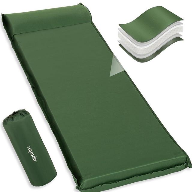 ropoda Self Inflating Sleeping Pad - Fast-Rebound, 3" Thick Elastic Foam Sleeping Pad,Camping Mat with Pillow, Storage Bag, 4-Season Camping Mattress Pad for Camping, Cars, Expandable Sleeping Pad…