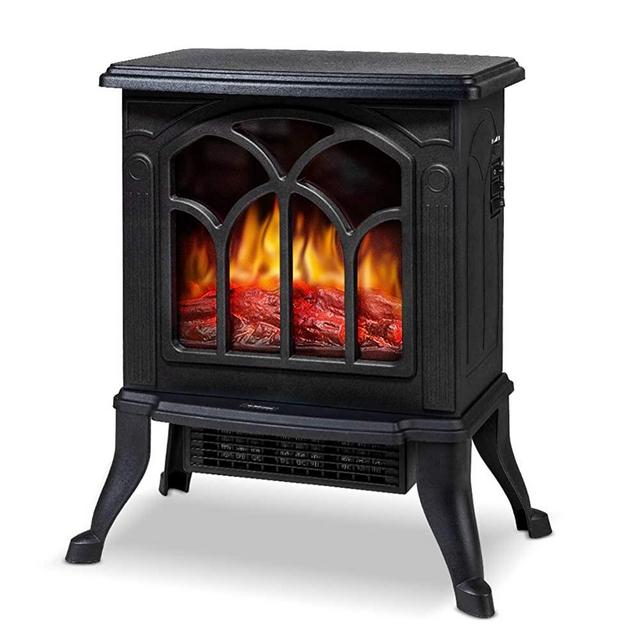 Electric Fireplace Stove, Space Heater for Indoor Use, Fireplace Heater with Realistic Flame Effect, Portable & Overheat Protection, Style Retro Freestanding Bedroom Fireplace Heater, Black
