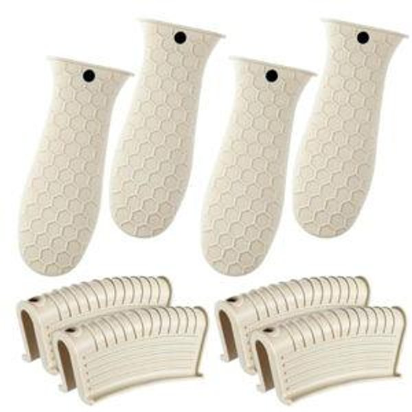 Patelai 8 Pcs Silicone Pot Holders Set, Cast Iron Handle Cover (Khaki)
