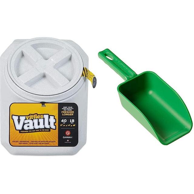Gamma2 Vittles Vault Outback Airtight Pet Food Container, 40 Pounds & Vikan Remco 63002 Color-Coded Plastic Hand Scoop, 16 oz, Green