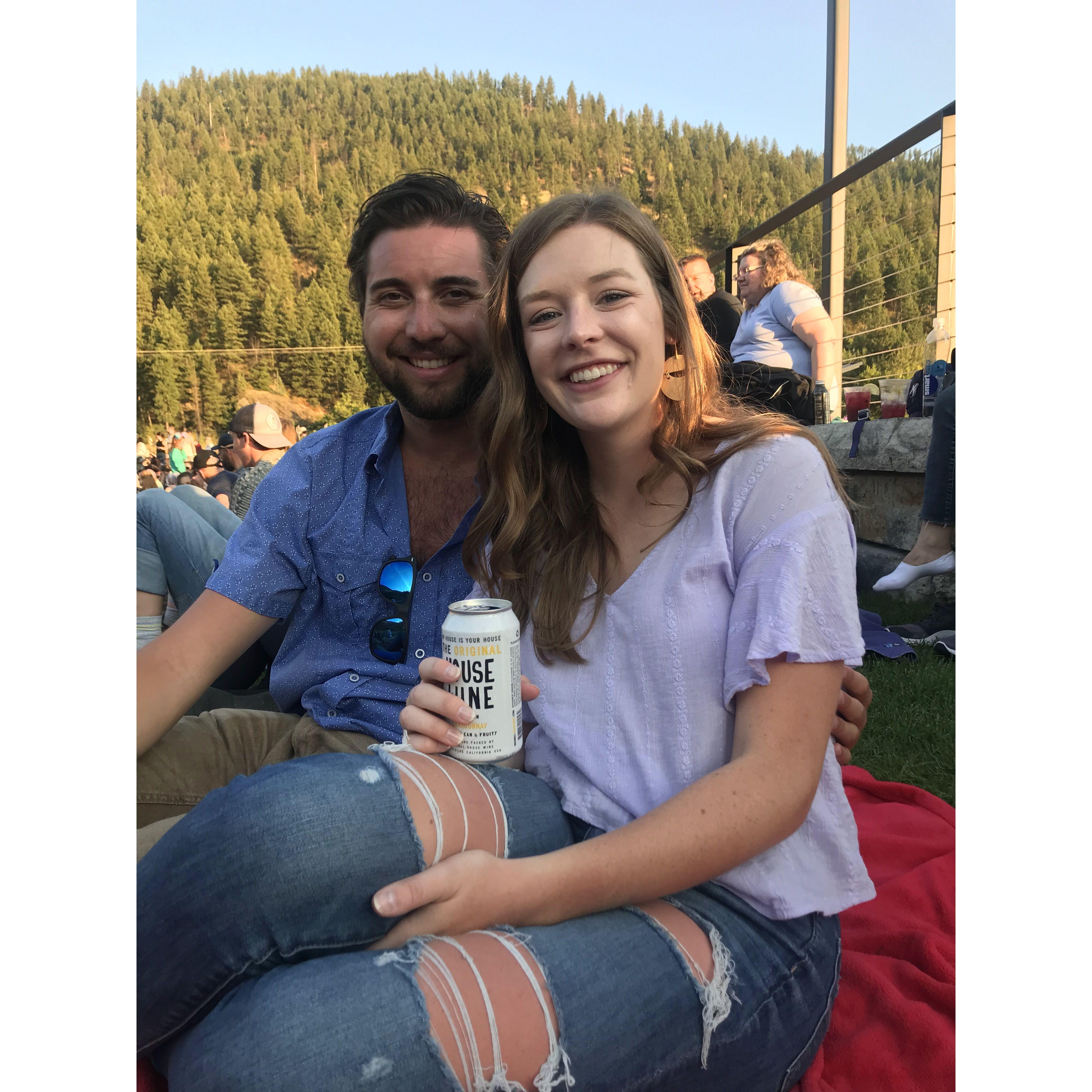 We've always connected over a love of music. One of our first dates was seeing Bon Iver at Kettlehouse Amphitheater; this is us the 2nd time we saw him there. (September 2019)