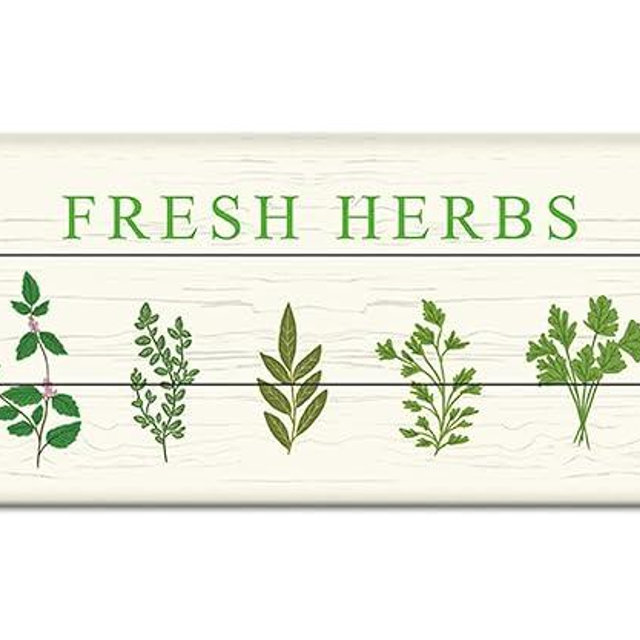 Fresh Herbs Tin Sign Vintage Metal Sign Retro Light Beige Garden Decorations Green Plant Floral Printing Poster Sign Plaque for Home Garden Yard Patio Farmhouse Wall Decor 4x16 Inches