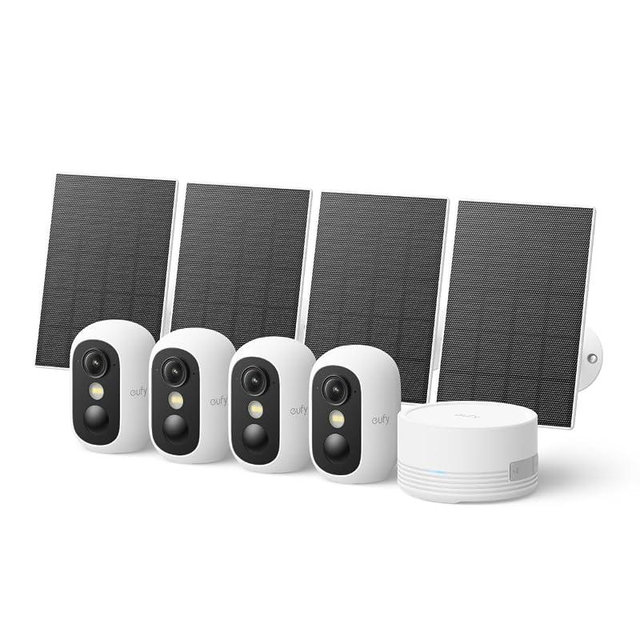 eufy Security eufyCam C35 4-Cam Kit with Solar Panel, Wireless Security Camera, Outdoor and Indoor, Magnetic Mount, Color Night Vision, Local Storage, No Monthly Fee, IP67, Built-in 8GB, White