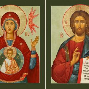 Icon Set: Christ and The Theotokos - Of The Sign (Green) - (MCT39)