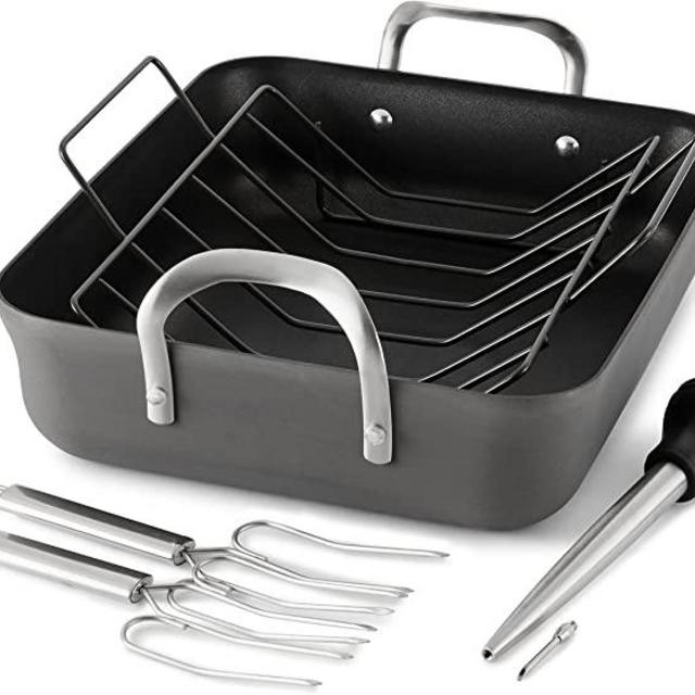 Calphalon Contemporary Hard Anodized Nonstick 16-Inch Roasting Pan with Rack 5 pc. Set