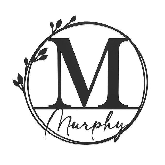 Floral Leaves - Outdoor Monogram Wreaths for Front Door Established Custom Family Sign Metal Personalized Metal Signs Metal Monogram Signs for Outside Custom Monogram Metal Sign Door Sign (15 inch)