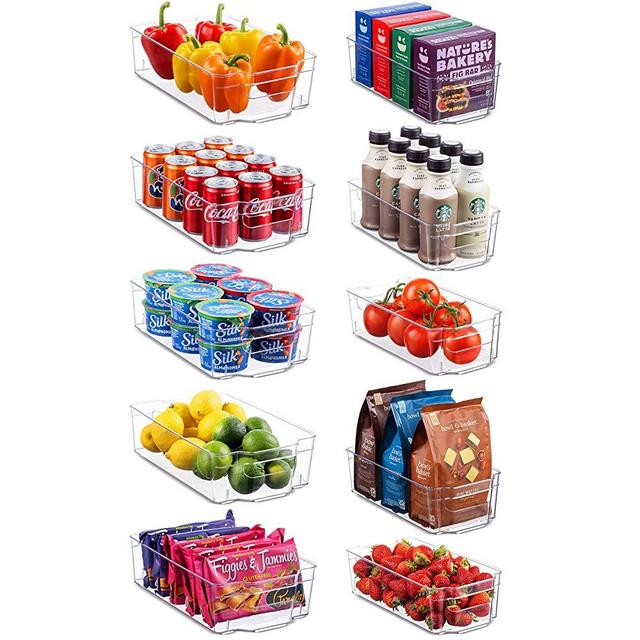 Set Of 10 Refrigerator Organizer Bins - 5 Wide and 5 Narrow Stackable Fridge Organizers for Freezer, Kitchen, Countertops, Cabinets - Clear Plastic Pantry Storage Rack