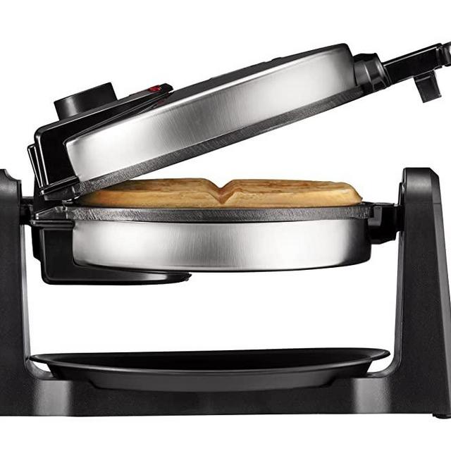 Chefman 180° Flip Waffle-Iron w/Non-Stick, Adjustable Timer, Locking Lid, Drip Plate, Space Saving Storage, Stainless Steel/Black