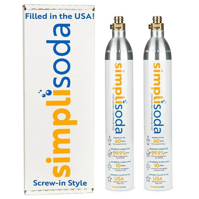 Simpli Soda 60L CO2 Canister Cylinders - Compatible w/Sodastream BLUE Screw-In Only, Ninja Thirsti, Philips, and More - Threaded Style Soda Streaming Machine CO2 Tanks Gas Refill, | 14.5 oz, Set of 2