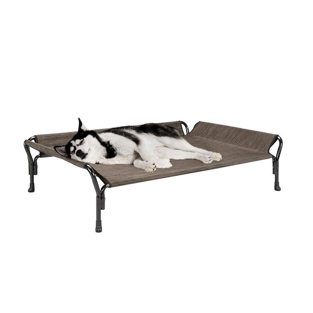 Veehoo Cooling Elevated Dog Bed, Raised Pet Cot with Guardrail & Slope Headrest, Durable Breathable Teslin Mesh, Non-Slip Feet, Washable Dog Couch Bed for Indoor & Outdoor, Large 47" x 32", Brown