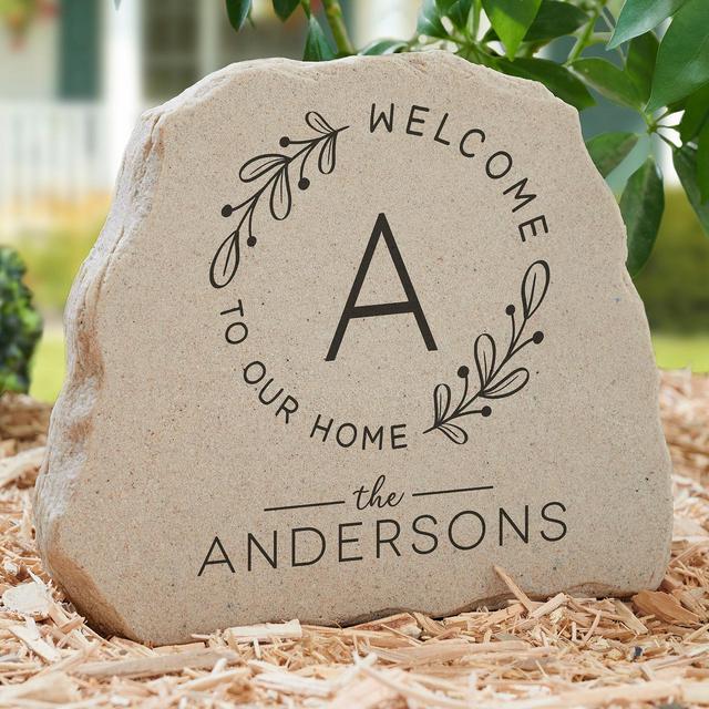 Welcome Wreath Personalized Standing Garden Stone, Outdoor Decor, Personalized Home Decor