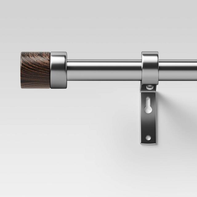 36"-66" Walnut Wood Cap Curtain Rod Brushed Nickel - Project 62™
