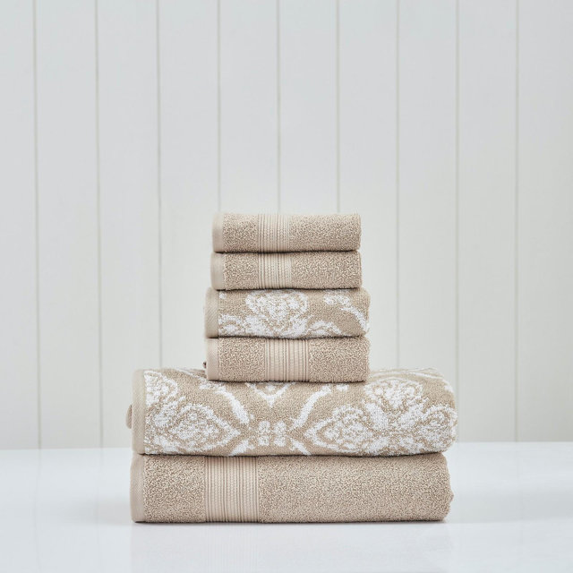 Modern Threads 6-Piece Cotton Jacquard Towel Set, Amaris, Khaki