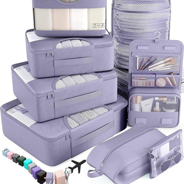 Veken 8 Set Packing Cubes for Travel Essentials, Suitcase Organizer Bags in 4 Sizes, Carry-On Luggage Accessories with Large Laundry & Hanging Toiletry Bag, Must-Have for Airplane, Road Trip & Camping