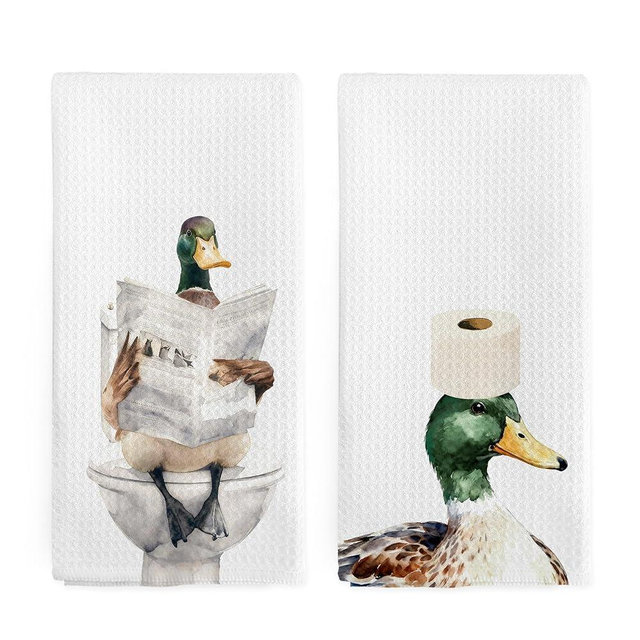 nvucamd Funny Mallard Duck Decor Hand Towels for Bathroom Set of 2, Mallard Duck Gifts Dish Tea Towels, Ducks Hand Towel for Toilet Washroom Kitchen Nursery Decor, 16x24 Inch