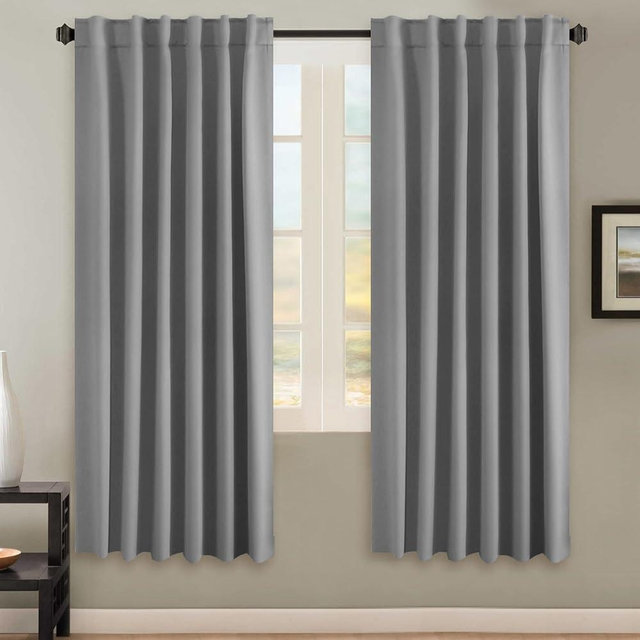 H.VERSAILTEX Blackout Curtains Thermal Insulated Window Treatment Panels Room Darkening Blackout Drapes for Living Room Back Tab/Rod Pocket Bedroom Draperies, 52 x 72 Inch, Grey, 2 Panels