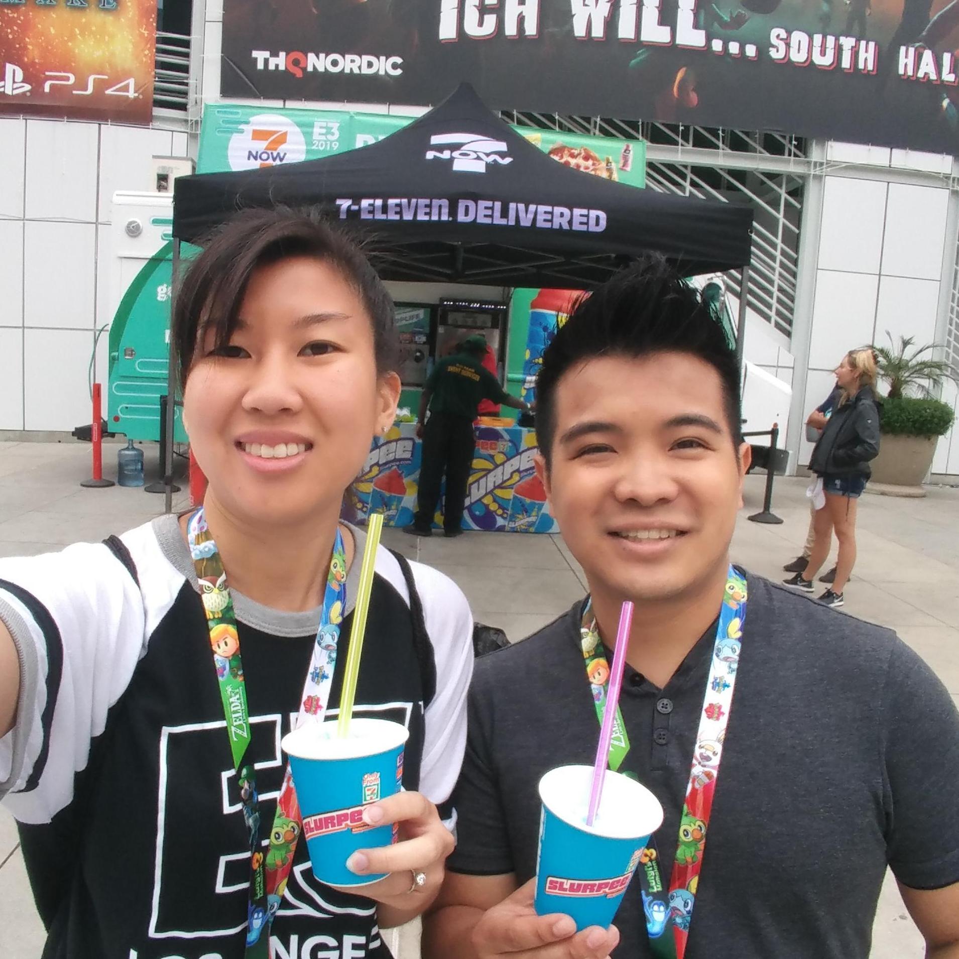 Still at E3, which is a video game convention. Alexa had her first 7-11 slurpee there!! (June 2019)