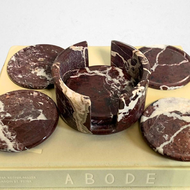 Hand-crafted Rosso Levanto Coasters, Red Zebra Set of 6 (4" Natural Stone Coasters, Marble Coasters, Onyx Crystal Coasters, Crystal Set)
