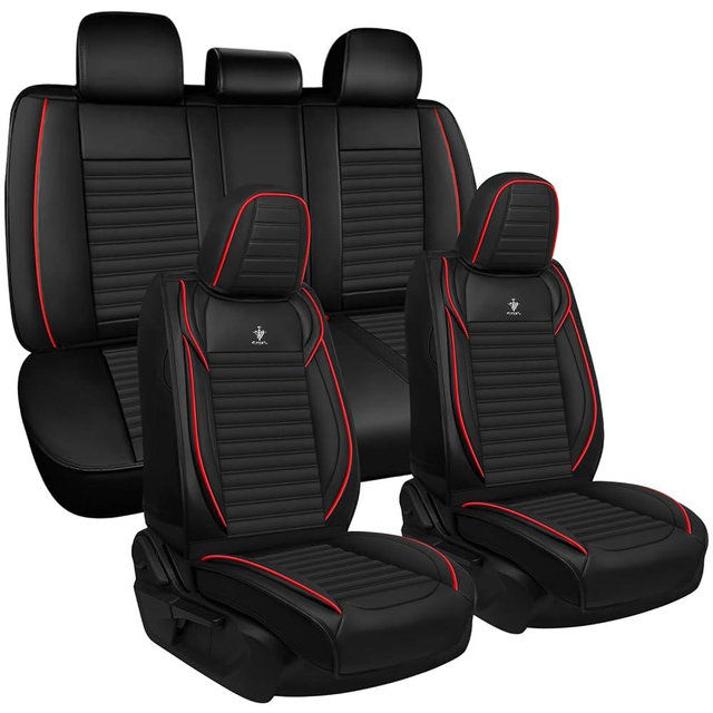 ARTIBY Seat Covers Full Set Fit for Toyota Tacoma 2005-2025, Breathable and Comfortable Leather Car Seat Cover, Standard Waterproof Cushion Cover Auto Interior Accessories (Black Red)