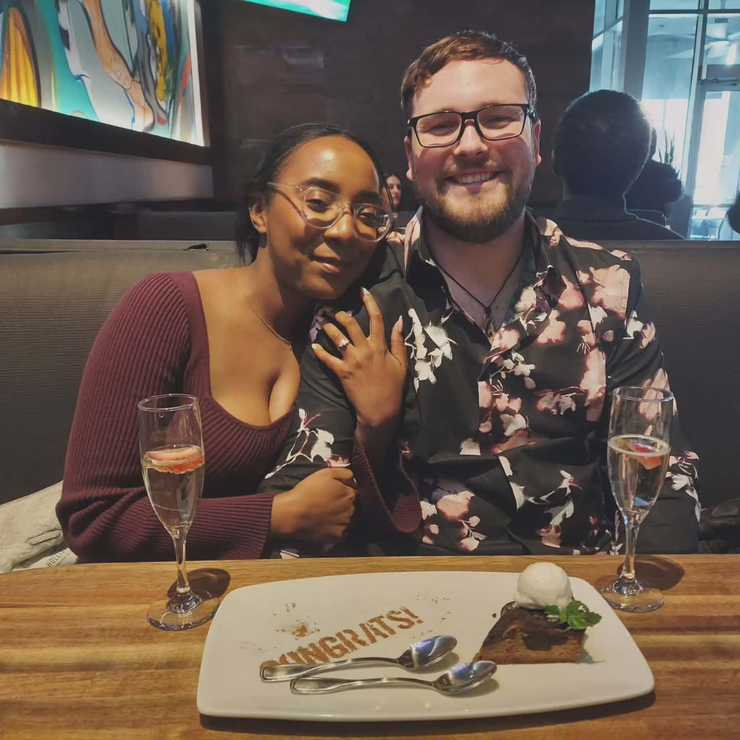 Shana and Dillon at dinner right after their engagement (Dec 2024)