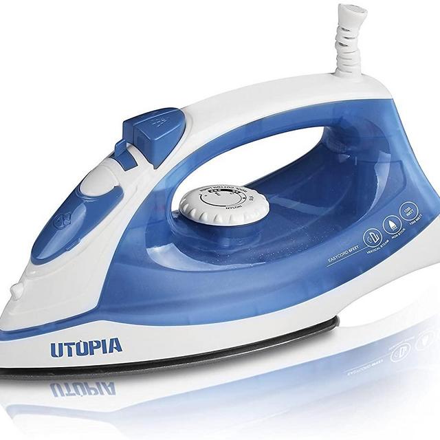 Utopia Home Steam Iron with Nonstick Soleplate - Small Size Lightweight - Best for Travel - Powerful Steam Output - 360 Degree Swivel Cord- 200 mm water tank - Dry Iron Function 1200 Watt (Blue)