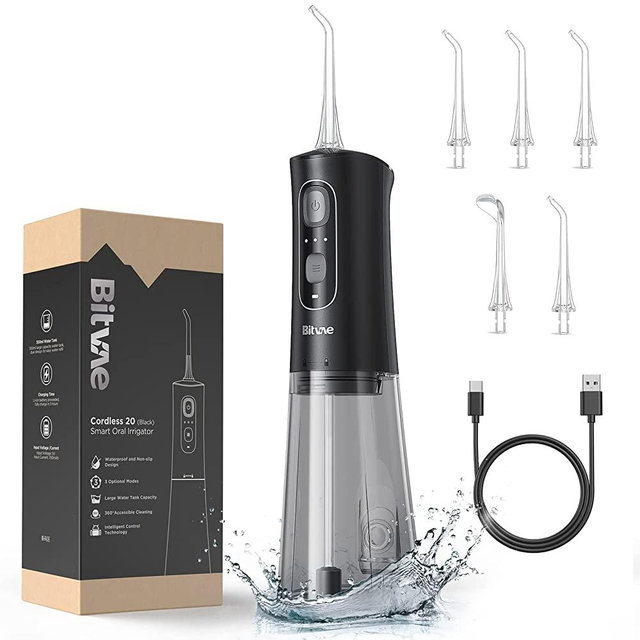 Water Flossers for Teeth , Bitvae Portable 300ML Electric Flosser Pick , USB Rechargeable Water Teeth Cleaner Picks , 3 Cleaning Modes , 6 Jet Tips , IPX7 Waterproof , Water Flosser for teeth cleaning