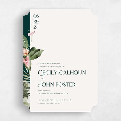 Green Ticket Wedding Invitation - Katmai Border