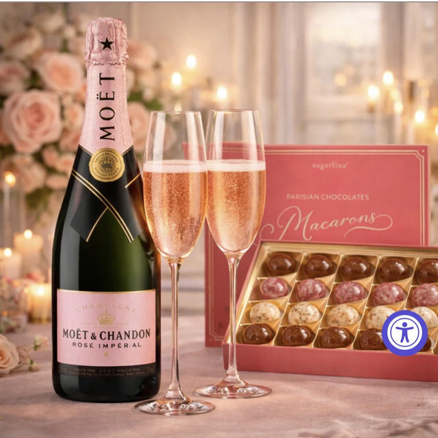 Moet & Chandon and Parisian Macarons Champagne Gift Set with Champagne Glasses Engraved for Free - 750ml / Imperial Brut