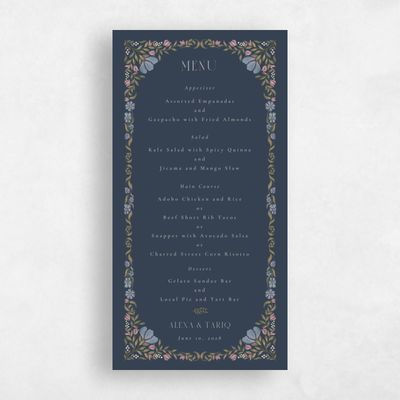 Grayed Navy, Blue Wedding Menu - Mirelia