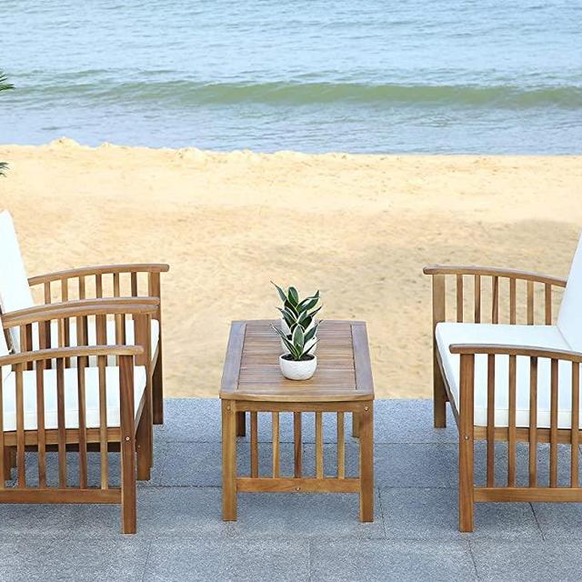 Safavieh Outdoor Collection Rocking 4 Piece Patio Set, Teak and Beige