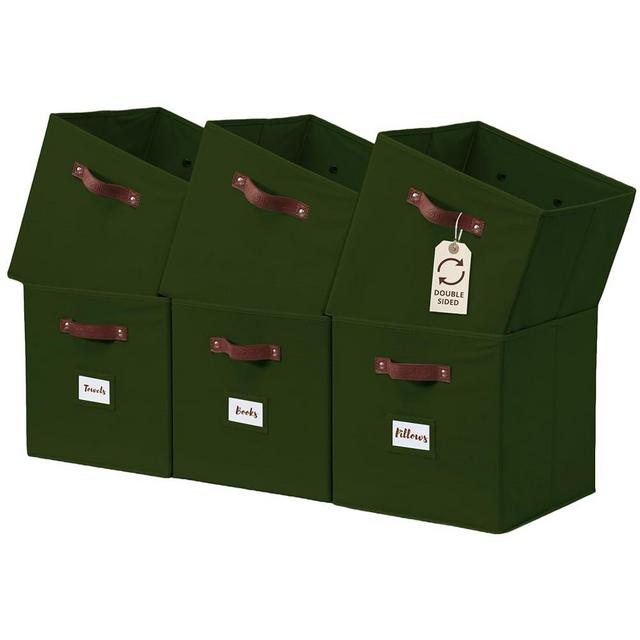 DECOMOMO Storage Cubes, 13x13x13 Storage Cube Bins with Labels, Fabric Organizer Bins (13" / 6pcs, Olive Green)