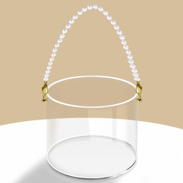 Pahdecor Flower Girl Basket Clear Wedding Petals Basket with Pearl Handle Acrylic Flower Holder for Confetti (Round)