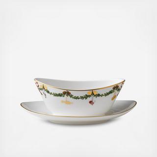 Star Fluted Christmas Gravy Boat with Stand