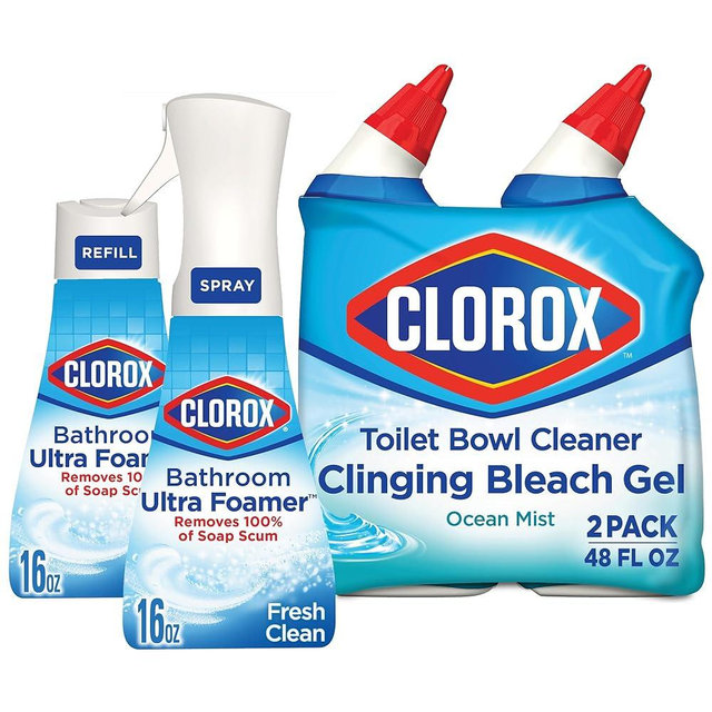 Clorox Bathroom Ultra Foamer, Fresh Clean (1 Spray and 1 Refill), Toilet Bowl Cleaner, Clinging Bleach Gel, Ocean Mist (Pack of 2) Bundle