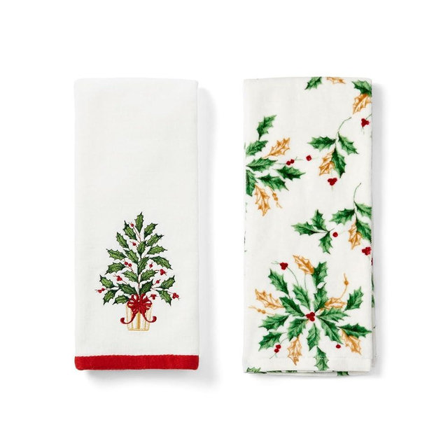 Lenox Holiday Tree Kitchen Towels, Set of 2, White, 18" W x 28" L