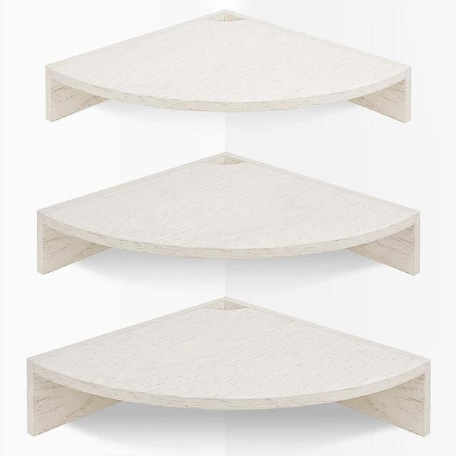Homode Floating Corner Shelves, Set of 3 Wood Corner Wall Shelves with Wire Hole, 12 Inch Deep Hanging Corner Display Shelf for Living Room, Kitchen, Bedroom, White