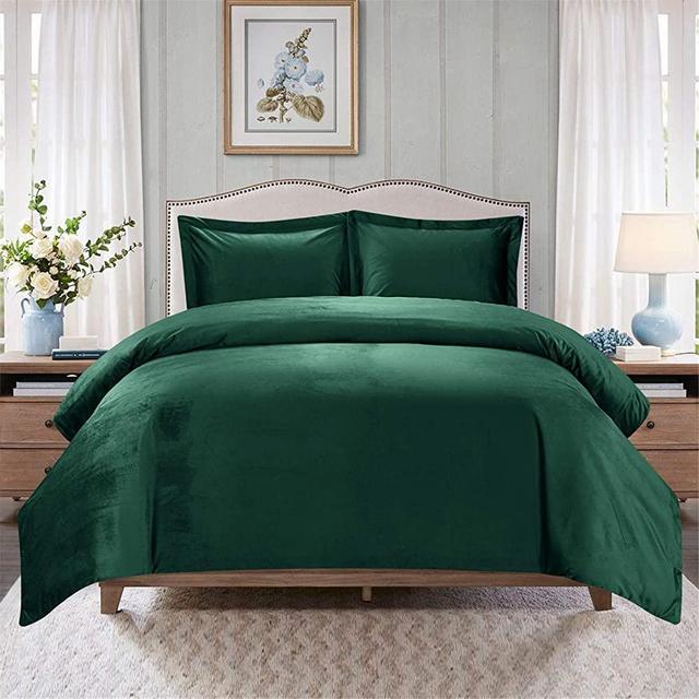 HYBD Emerald Green Velvet Duvet Cover Queen Size Velvet Bedding Sets(Duvet Cover + 2 Pillow Shams)