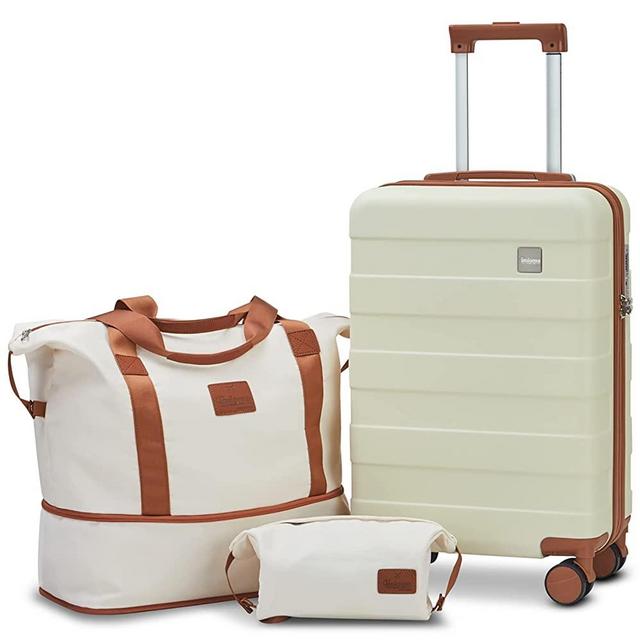 Imiomo Carry on Luggage, 20 IN Carry-on Suitcase with Spinner Wheels, Hardside 3PCS Set Lightweight Rolling Travel Luggage with TSA Lock(20"/Beige)