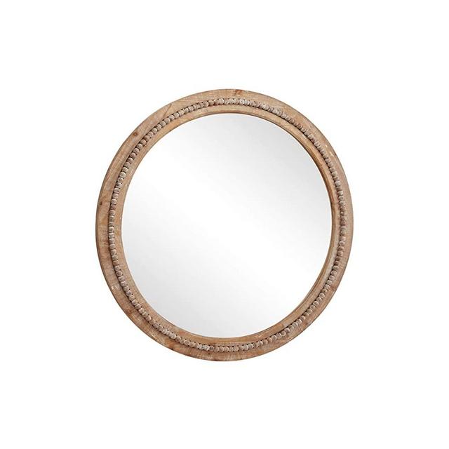 Unknown1 36" Large Round Natural Wood Wall Mirror W Decorative Beads 36 X 2 36round Brown Rustic