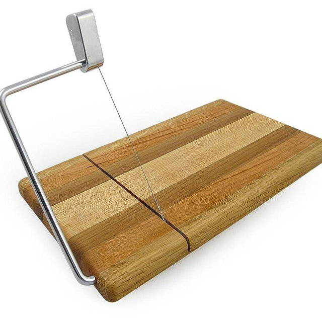 American Hardwood Mixed Wood Cheese Board with Wire Slicer, 11.5 x 5 Inches