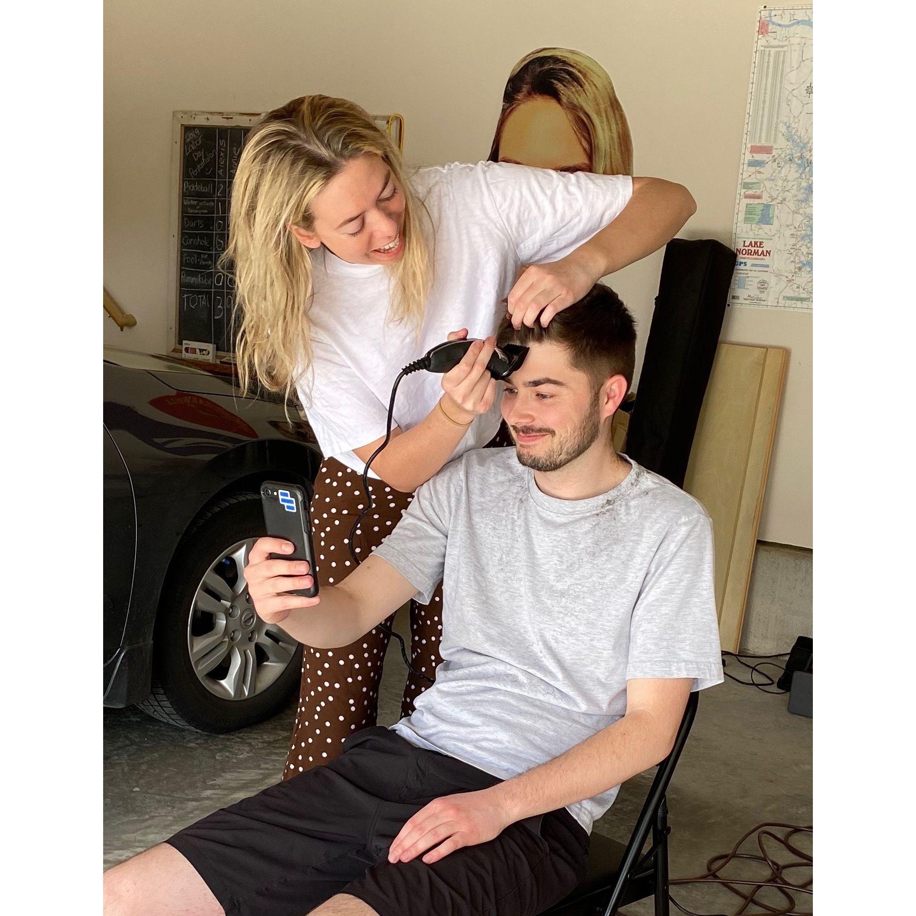 Pandemic days in Charlotte when Dustin had no choice but to make Annie his new barber