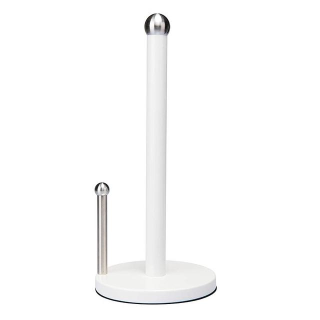 Kitchen Details Countertop Single Tear Paper Towel Holder, Free Standing, Weighted Bottom, Holds Large Rolls, Dispenser Bar Prevents Unraveling, White