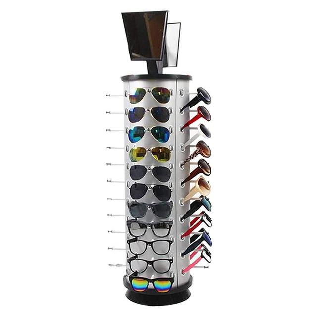 LOYALHEARTDY Glasses Display Stand 360° Rotating Eyewear Sunglasses Display Holder Display Rack with Mirror Sunglasses Rack Holder for 44 Pairs Glasses for Home Store  (Round)