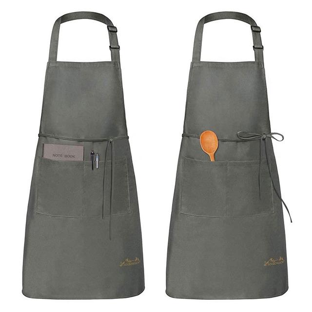 Viedouce Unisex Aprons with Pockets for Men Women Waterdrop Resistant Aprons BBQ Kitchen Cooking Dishwashing Painting Crafting 2 Pack, Gray