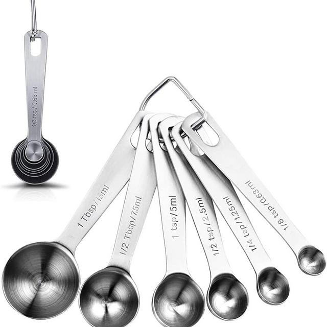 MEBOK Measuring Spoons, Stainless Steel Measuring Cups, All in One Set of 7 for Measuring Dry and Liquid Ingredients