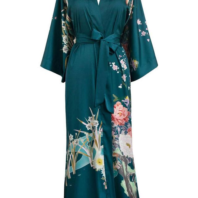 Women's Charmeuse Kimono Robe Long - Watercolor Floral