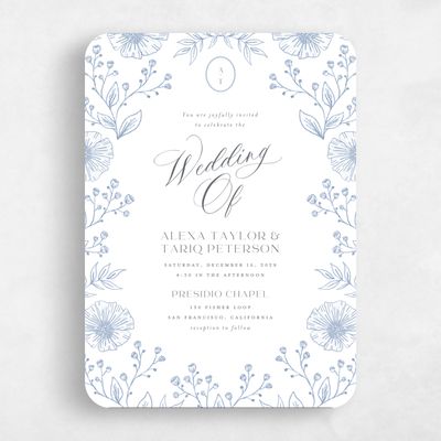 Blue Rounded Wedding Invitation - Gavina Portrait
