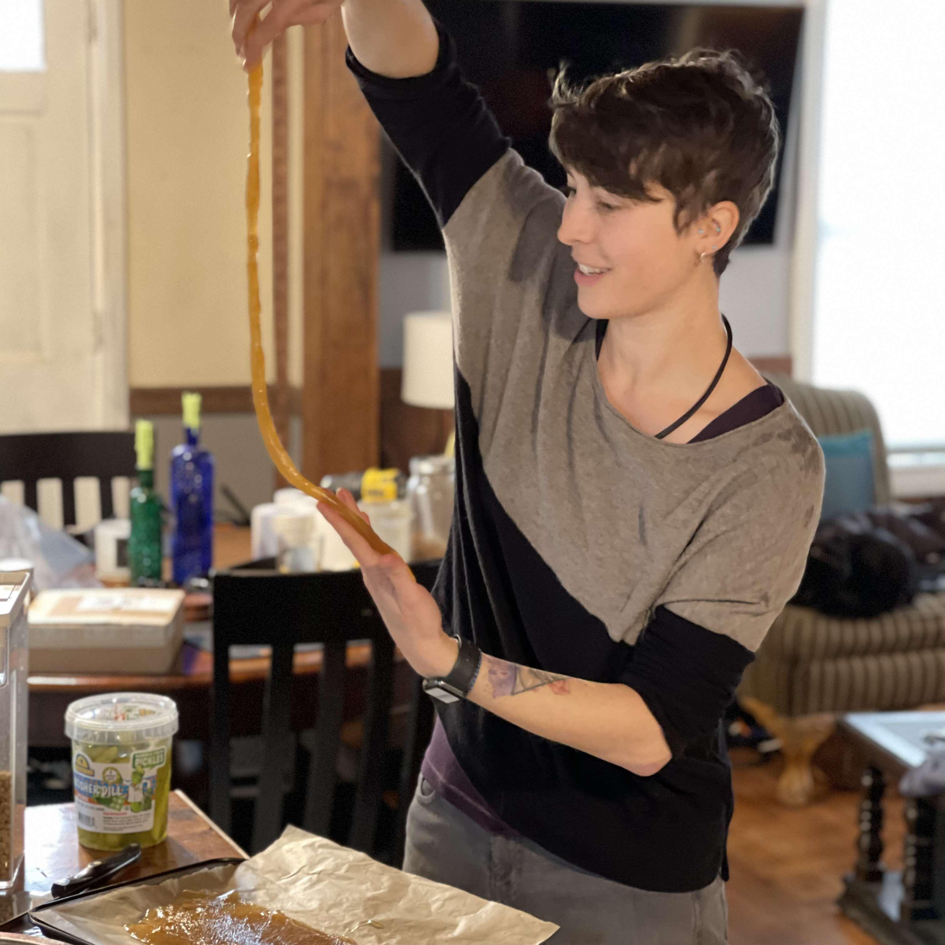 Making maple candy from the syrup we harvested from our maple trees!