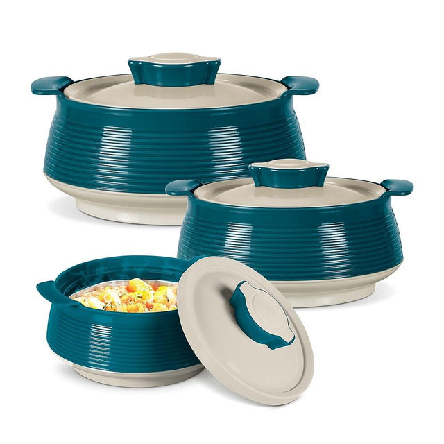 Milton Venice Regular Insulated Inner Stainless Steel Casserole, Set of 3, (850 ml, 1.35 Litres, 1.85 Litres), Marble Green | BPA Free | Food Grade | Easy to Carry & Store | Ideal For Chapatti