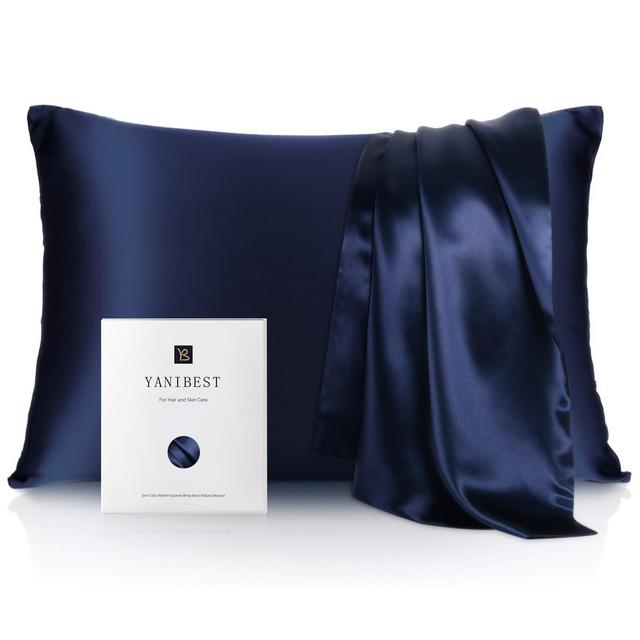 Silk Pillowcase for Hair and Skin - 600 Thread Count 100% Mulberry Silk Bed Pillowcase with Hidden Zipper, 1 Pack Queen Size Pillow Case Navy Blue